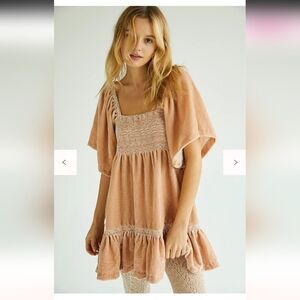 Free People - Easy To Love Mini Dress Velvet Embroidered Smocked